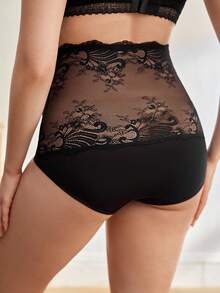 SHEIN 1pc Black Lace High Waist Maternity Underwear Panty - Black - View 2