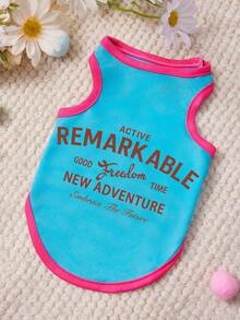 PETSIN 1pc Brown Letter GOOD Printed Pet Tank Top Blue Patchwork Rose Red Casual Style Pet Clothes - Multicolor - View 1