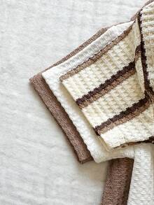 Vintaside Kids 幼儿男童时尚休闲 Polo 领条纹纯色多件套服装，适合外出、度假、休闲活动 - 杏色 - 查看 7