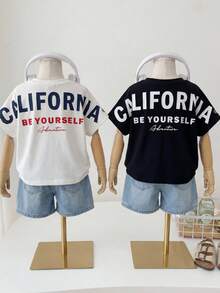 SHEIN 2pcs/Set Baby Boy Cute Casual Letter Print Color Block Short Sleeve T-Shirt Tops - Multicolor - View 4