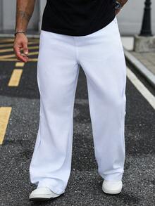 Manfinity Homme 男士休闲简约白色斜插口袋牛仔裤，四季皆宜 - 白色 - 查看 3