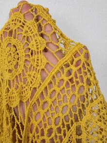 Freevana 加大码女士前系带镂空针织开衫 - 黃色 - 查看 7