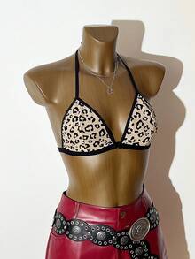 Leopard Print Lingerie Set, Comfortable 3-Piece Sexy Halter Tie Lingerie - Multicolor - View 8