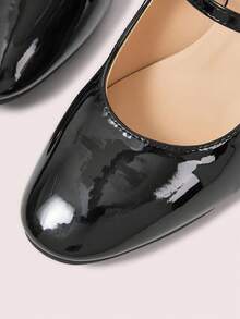 CUCCOO DOLLMOD College Patent Leather High-Heeled Mary Jane Autumn Shoes Pointed Toe Double Buckle With Versatile Thick Heel Shoes Femininity Evening Wind Women's Shoes Valentine's Day - Black - View 8