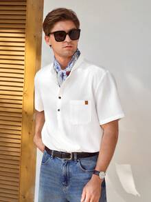 Manfinity CityGents Men's Solid Color Simple Daily Short Sleeve Shirt Shirts For Men Polo Shirts For Going Out - White - View 6