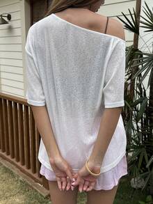 Livesso Camiseta holgada y transparente con estampado de carnaval para mujeres, camisetas gráficas de primavera y verano para mujeres - Beis - Ver 2