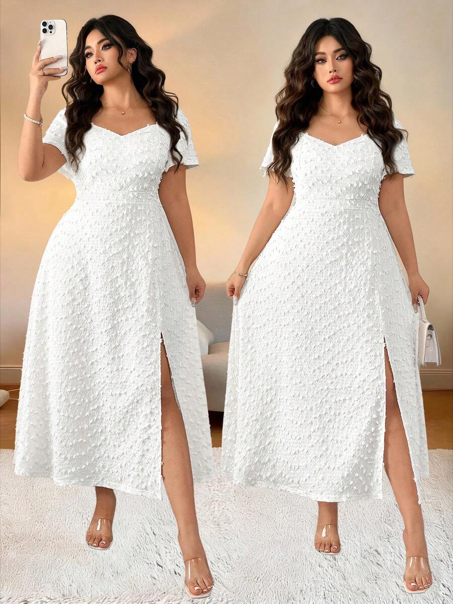 Elenzga 大码女士优雅性感露背蝴蝶结吊带高开衩连衣裙，春夏款 - 杏色 - 查看 1