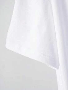 Standard Size Women's Minimalist Printed Round Neck Short Sleeve T-Shirt - White - View 5