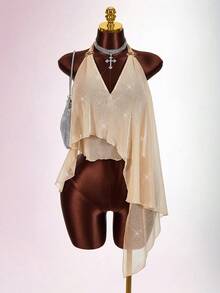 Amplova Asymmetrical Hem Deep V-Neck Women's Camisole For Party & Banquet - Gold - View 9