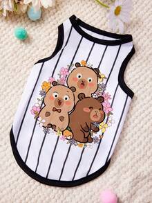 PETSIN 1pc Cute Three Little Bears Flower Printed Pet Tank Top Vertical Pattern Tank Top Skin Friendly Breathable Pet Clothes - Multicolor - View 1