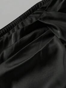 SHEIN MOD Asymmetric Hem Lace Patchwork Elegant Romantic Women Skirt.Woman Black Satin Lace Wrap Skirt High Waist Elegant Chic Sophisticated Feminine Fashion Retro Streetwear Urban Night Out Autumn Winter Spring Summer Party Festival Stylish Romantic Modern Timeless. Gothic Skirt Black Skirt Cover Up Wrap Around Skirt Tie Skirt - Black - View 4