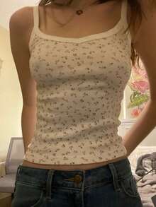 Livesso Women's Casual Ditsy Floral Camisole Top - White - View 1