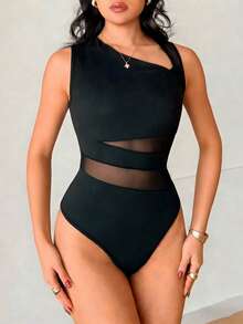 Rafferiza Elegant Figure-Hugging And Sexy Asymmetrical Neckline Mesh-Panel Sleeveless Black Bodysuits Black Bodysuits Elegant Sexy And Stylish Black Crew-Neck Sleeveless Bodysuits Geometric Mesh-Panel Figure-Hugging Knit Bodysuits For Women Spring/ Elegant Women's Bodysuits Women's Red Bodysuits Women's Party Bodysuits Women's Beach Bodysuits Women's Casual Wear Millennial-Style Bodysuits Women's Birthday Outfits Summer Bodysuits Party Bodysuits Beach Bodysuits Wedding Bodysuits Elegant Bodysuits Casual Bodysuits Vacation Bodysuits - Black - View 4
