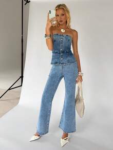 TRNVIE Women Denim Overalls & Jumpsuits - Blue - View 4