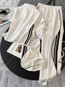 Resyla 立领插肩短袖上衣 + 休闲长裤 - 淺灰色 - 查看 2