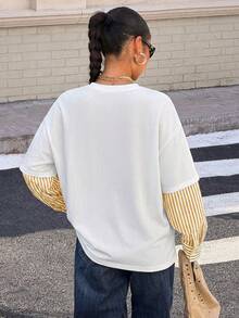 Muchica Women's New 2 In 1 Round Neck Loose Long Sleeve T-Shirt - Multicolor - View 2