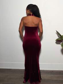 Tyla Gomez 女式荷葉邊掛脖洋裝 - 酒紅色 - 查看 2