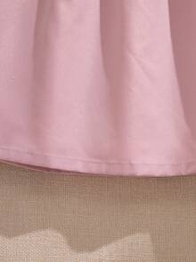 SHEIN Vintaside Kids 1件女婴夏季新款彼得潘领撞色荷叶边蝴蝶结刺绣露背粉色娃娃裙，甜美可爱，适合外出、通勤、度假 - 粉色 - 查看 6