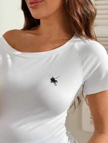 SHEIN 夏季孕妇休闲不对称领T恤 - 白色 - 查看 6