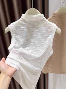 Franclia 女士立领提花优雅简约背心 - 杏色 - 查看 1