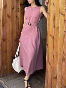 DAZY Women's Casual Solid Color Sleeveless Dress - Purple - View 5