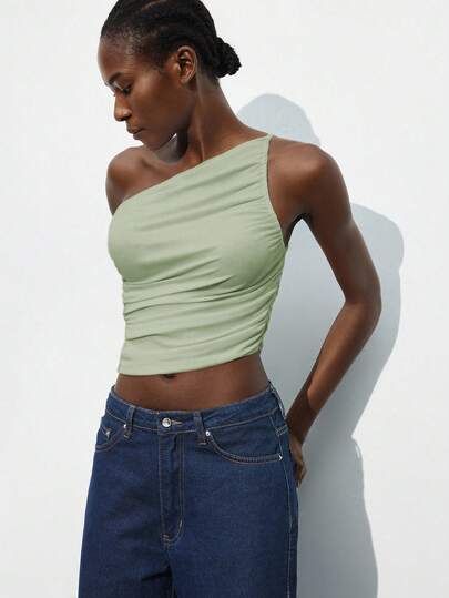 Maija 2026New Asymmetrical Cut Asymmetric Shoulder Design Ruched  Elegant Top, Suitable For Urban Commute, Elegant Modern Romantic Casual Party Beach Resort Office Outfit  St Patrick's Day Women Easter Summer Outfits Easter Dress Women Party Top Beach Dress Summer Holiday Outfits Each Vacation Outfits For Women  Summer Outfit For Women Going Out Outfits Graduation Graduation Outfit  Casual Dresses  Casual Blouses For Women