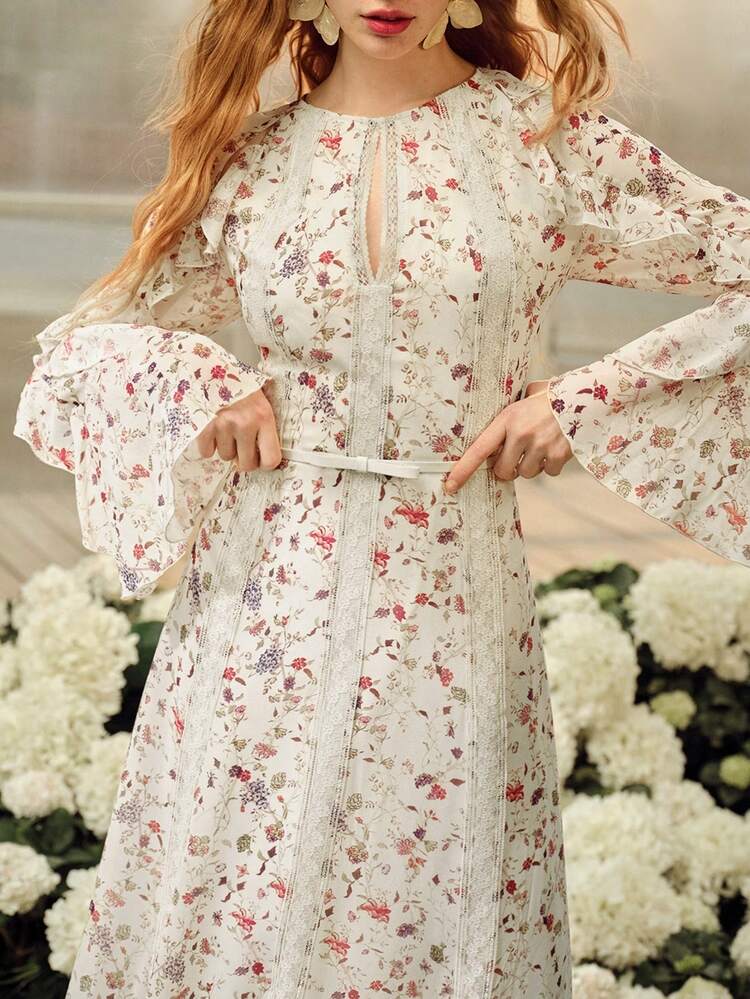 WOMEN'S ROMANTIC FLORAL CONTRAST LACE LONG DRESS, SPRING/SUMMER
