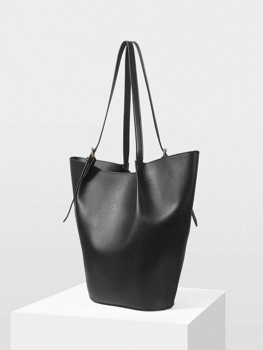 MOTF PREMIUM BOLSO DE MANO DE CUERO PU DE GRAN CAPACIDAD Y MINIMALISTA PARA MUJER - Negro - Ver 1