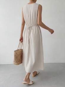 EMERY ROSE Women's Casual Cap Sleeve Doll Print Dress Gauze Dress Casual Long Dress Long Dress Summer Long Dress Casual Spring Long Dress - Khaki - View 2