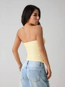 SHEIN PETITE Áo quây nữ màu trơn dáng suông xẻ tà bên hông, thích hợp cho mùa hè. - Màu be - Xem 3