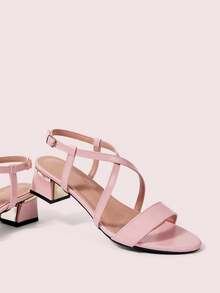 CUCCOO DOLLMOD 粉色圆头凉鞋，法式优雅女神风，粗跟高跟鞋，适合搭配夏季连衣裙 - 粉色 - 查看 2