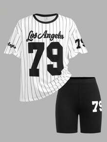 2pcs Tween Girls' Black & White Ball Game Knit Tracksuit Set, Sporty, Fashionable, Versatile, Suitable For Party, Outing, Photoshoot, Park, Camping, Vacation, Casual Wear - Black - View 11