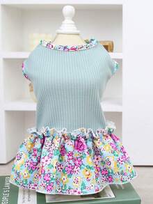 PETSIN 狗狗服装、猫咪服装、动物裙装、宠物春夏新品系列、幼犬连衣裙、公主风百搭连衣裙、条纹印花、小型动物服装、清凉防晒霜 - 彩色 - 查看 4