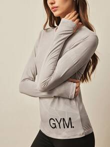 With My Calm With My Calm GYMS 极简几何提花镂空后背拇指孔长袖T恤 - 淺灰色 - 查看 5