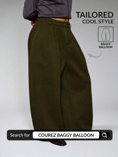 COUREZ Low Rise Baggy Balloon Tailored Trousers In Thick Textured Fabric /Y2K Fall Winter Street Streetwear Cute Fall Winter Holiday Nye Winter Clothes For Women New Years Outfits Elegant
