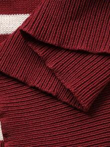 Dazy Plus V领撞色条纹休闲百搭短袖针织上衣，红色，春夏款 - 紅白色 - 查看 3