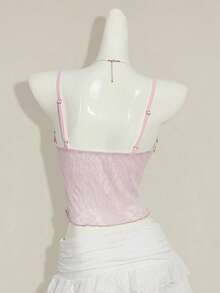 SHEIN ICON Áo hai dây buộc eo, xẻ tà, chất liệu jacquard có họa tiết. - Màu tím hoa cà - Xem 2