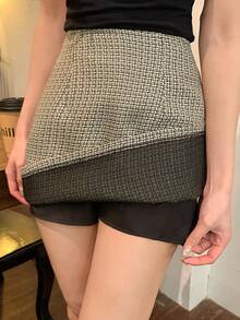 DAZY 女士格子印花高腰修身优雅半身裙 - 黑與白 - 查看 7