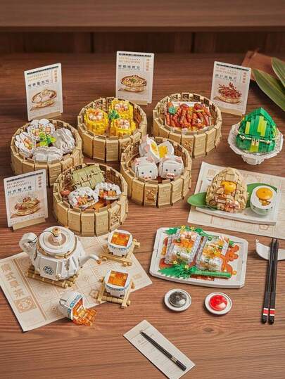 Zazumi 1PC Morning Tea Pastry Building Block Set– Creative 3D Assembled Landscape Model, Fashionable Desktop Decoration,Easter