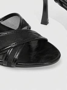 CUCCOO SZL 女士鞋履 春夏新款 圆头细高跟黑色网纱交叉绑带踝带高跟凉鞋 时尚舒适 百搭性感派对女凉鞋 - 黑色 - 查看 6