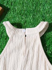 1 Set Gentle Minimalist Ribbed Texture Sleeveless Top + Wide Leg Pants Suit, Casual Outfit For Daily Wear And Dates, Spring/Summer/Autumn - Apricot - View 4