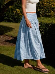 COSMINA Women's Summer Casual Plaid Skirt - Baby Blue - View 2