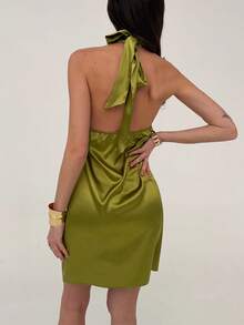 Aloruh Đầm ngắn hở lưng gợi cảm dành cho nữ, thích hợp cho mùa hè. - màu xanh lá - Xem 2