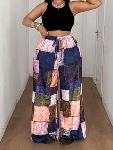 Maweii Quần ống rộng cỡ lớn kiểu vintage họa tiết hoa phối màu tương phản. - Nhiều màu - Xem 4