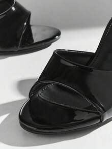 SHUZIA 女士极简时尚舒适圆头细高跟凉鞋 - 黑色 - 查看 6