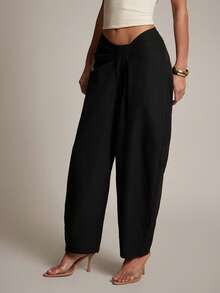 Hauture Women's Low Front With Ruched Detail Stretch Woven Barrel Pant - Black - View 4
