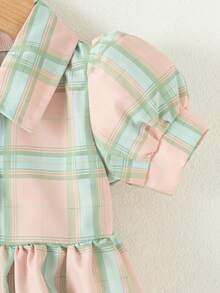 Souflis Souflis 法式新款休闲时尚女童清新格纹花瓣袖衬衫裙，适合春夏外出和日常穿着，上学穿着 - 彩色 - 查看 5