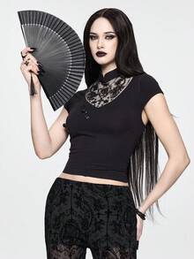 ROMWE Dark Academia Gothic Embroidered Scorpion Women T-Shirt - Black - View 7