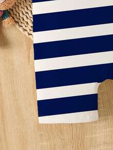 SHEIN Playful Pals Bộ áo liền quần tay ngắn in hình gấu sọc dễ thương cho bé trai, thích hợp cho kỳ nghỉ xuân/hè. - Nhiều màu - Xem 4