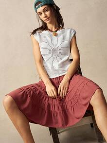 Bohemela 女士船领短袖休闲镂空针织上衣 - 白色 - 查看 2